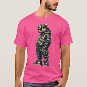 Graphic Camouflage Hip Hop Teddy Bear Cool Rapper T-Shirt