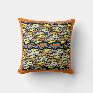 Graphic Cats and Fish Cartoon Cust BG Throw Kissen