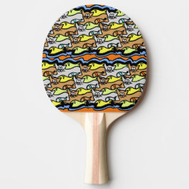 Graphic Cats and Fish Cartoon Ping Pong Paddle Tischtennis Schläger