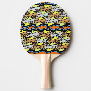 Graphic Cats and Fish Cartoon Ping Pong Paddle Tischtennis Schläger