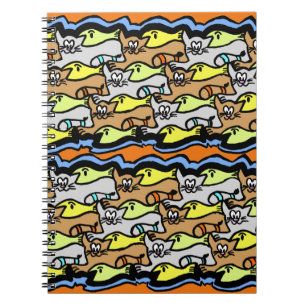 Graphic Cats and Fish Cartoon Spiral Notebook Notizblock