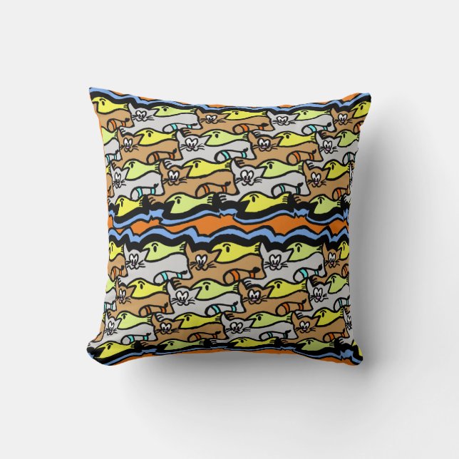 Graphic Cats and Fish Cartoon Throw Kissen (Vorderseite)