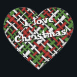 Graphic Colorful Woven Christmas Burlap beliebigen Herz-Aufkleber<br><div class="desc">Grafisch diagonal gewebte farbige Fäden bilden ein lustiges und lebendiges Weihnachtsmuster. Die traditionellen saisonalen Farben Rot,  Grün und Weiß geben dem Urlaub den richtigen Flair! Geh einfach mit der fröhlichen Stimmung! Der Standardtext "I Liebe Christmas!" kann leicht angepasst werden.</div>