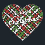 Graphic Colorful Woven Christmas Burlap beliebigen Herz-Aufkleber<br><div class="desc">Grafisch diagonal gewebte farbige Fäden bilden ein lustiges und lebendiges Weihnachtsmuster. Die traditionellen saisonalen Farben Rot,  Grün und Weiß geben dem Urlaub den richtigen Flair! Geh einfach mit der fröhlichen Stimmung! Der Standardtext "I Liebe Christmas!" kann leicht angepasst werden.</div>