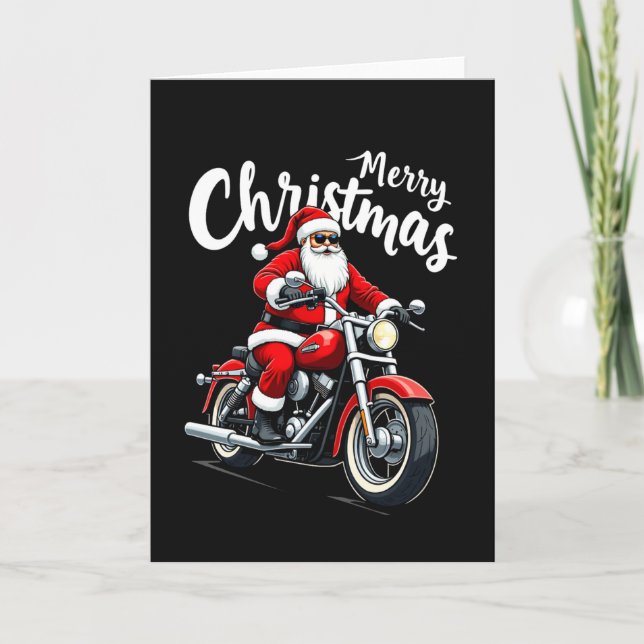 Graphic Cool Santa on Chopper Frohe Weihnachtskart Karte (Vorderseite)