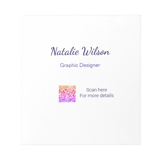 Graphic designer name scan QR code details profess Notizblock (Vorderseite)