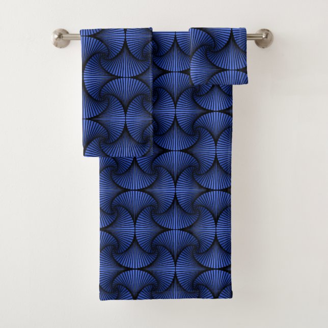 Graphic Geometric 3D Scallop Fan Blue Badhandtuch Set (Insitu)