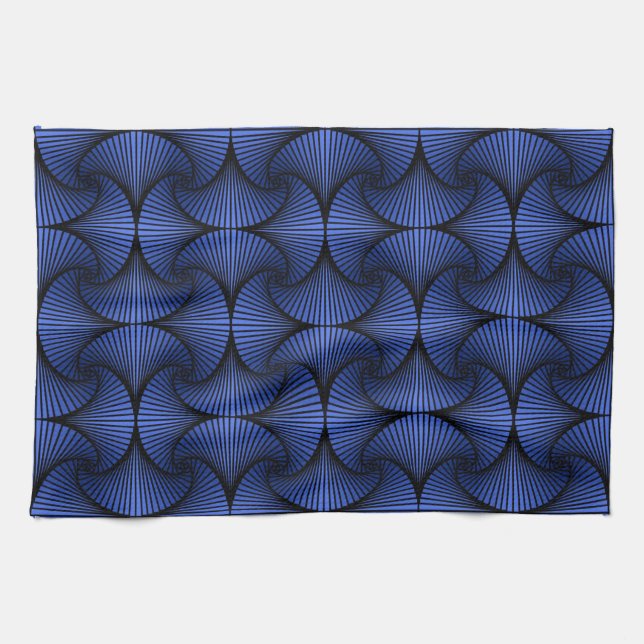 Graphic Geometric 3D Scallop Fan Blue Geschirrtuch (Horizontal)