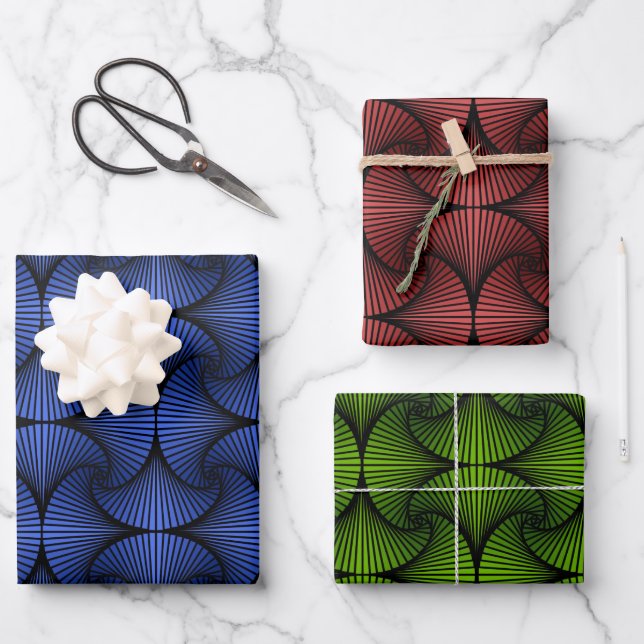 Graphic Geometric 3D Scallop Fan Blue Green Red Geschenkpapier Set (Vorderseite)