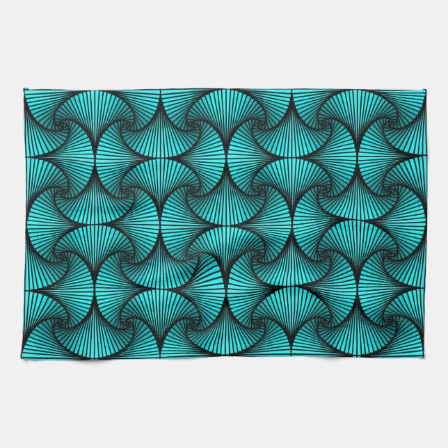 Graphic Geometric 3D Scallop Fan Türkis Geschirrtuch (Horizontal)