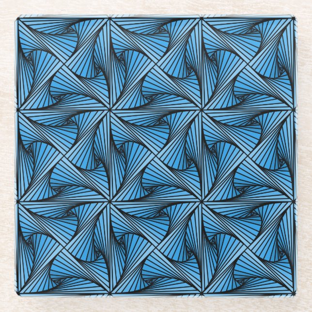 Graphic Geometric 3D Spiral Drehung Blau Glasuntersetzer (Vorderseite)