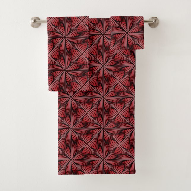 Graphic Geometric 3D Spiral Drehung Red Badhandtuch Set (Insitu)