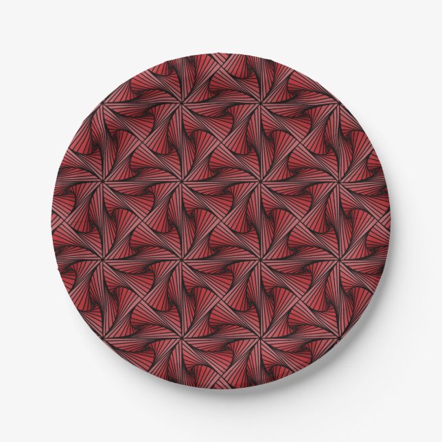 Graphic Geometric 3D Spiral Drehung Red Pappteller (Vorderseite)