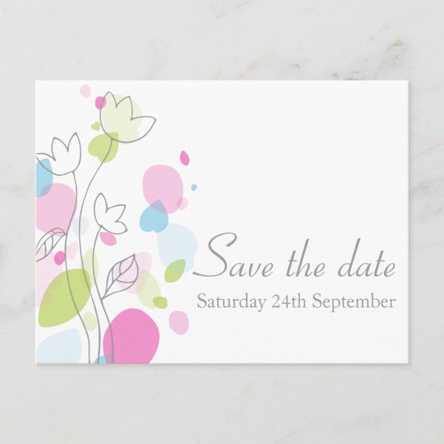 Graphic moderne Blume Blätter Save the Date Karte (Vorderseite)