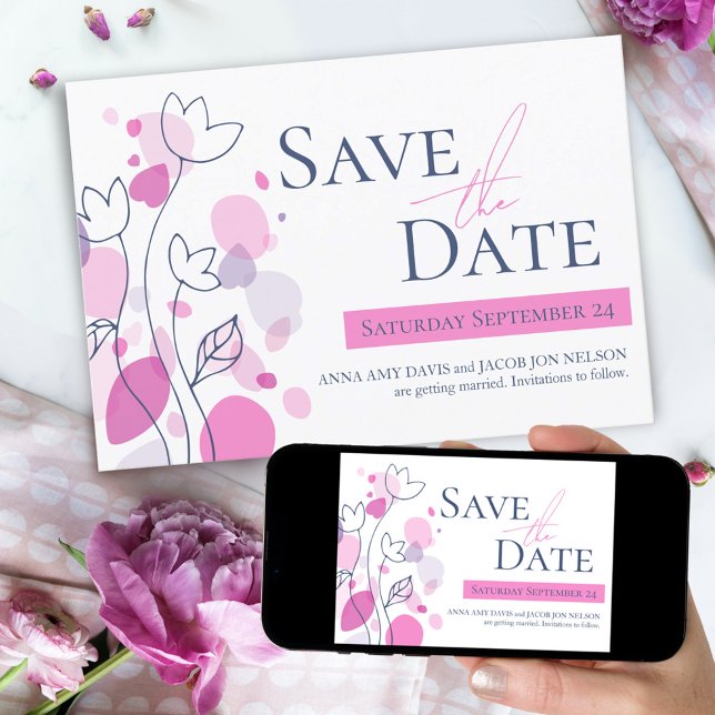 Graphic moderne Blume Blätter Save the Date Karte (Von Creator hochgeladen)
