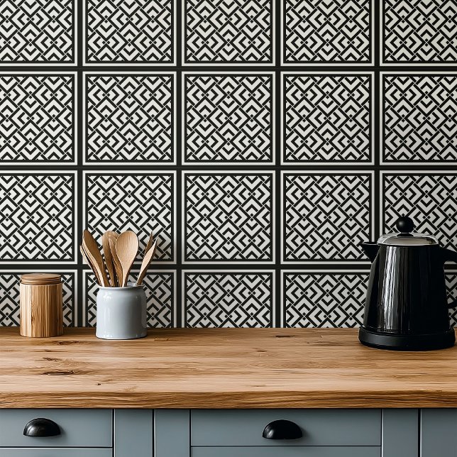 Graphic monochrome Art Deko schwarz-weiß Fliese (Von Creator hochgeladen)