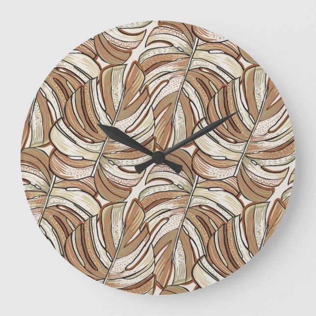 Graphic Monstera Blätter Tropical Design Große Wanduhr (Vorderseite)