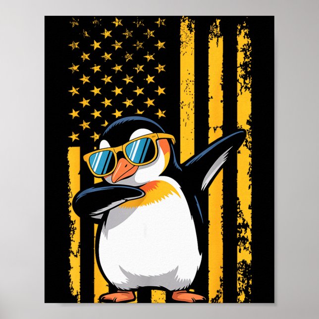 Graphic Penguin Retro American Flag Funny Penguin  Poster (Vorne)