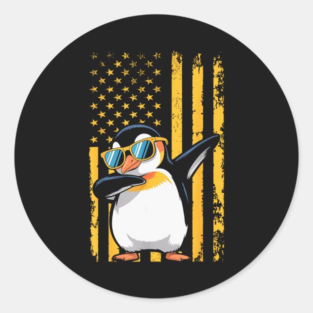 Graphic Penguin Retro American Flag Funny Penguin  Runder Aufkleber (Vorderseite)