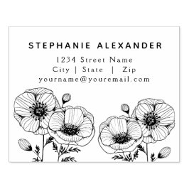 Graphic Poppy Blume Schwarze Tinte Rücksendeadress Gummistempel