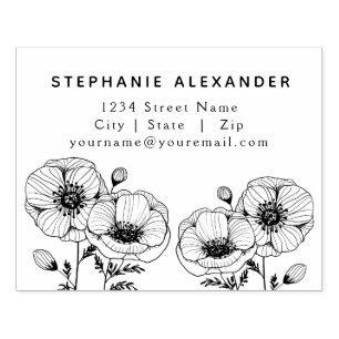 Graphic Poppy Blume Schwarze Tinte Rücksendeadress Gummistempel