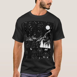 Graphic Schwarz-weiß Deertown Starry Mondlicht T-Shirt