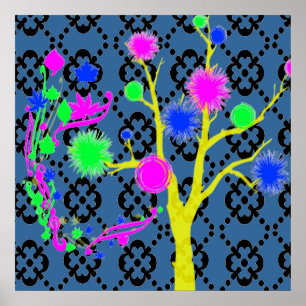 Graphic Tree in Neon Colors Poster