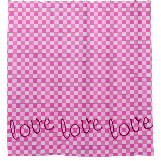 Graphic Woven Checkered Pink mit Liebe Duschvorhang (Vorderseite)