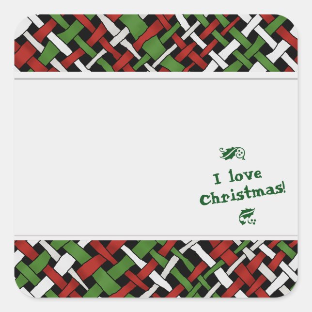 Graphic Woven Christmas Burlap Labels mit Text Quadratischer Aufkleber (Vorderseite)