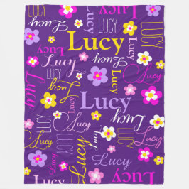 Graphische Blume Lucy Name lila rosa gelb Fleecedecke