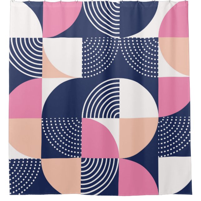 Graphische Kreise Vintag Nahtloses Muster Duschvorhang (Vorderseite)