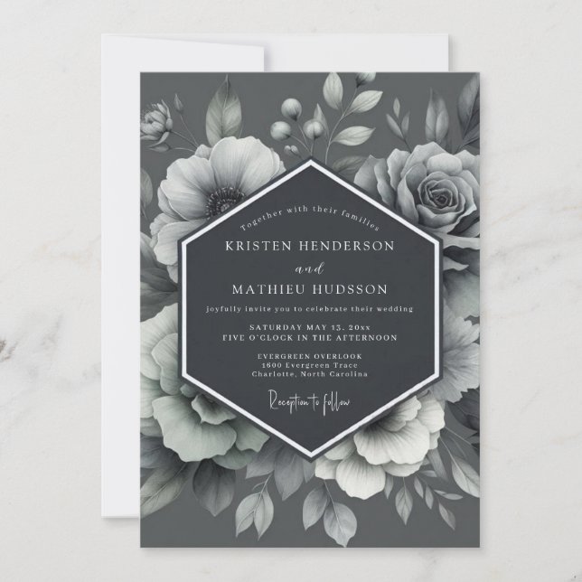 Graphit geätzte Flora-Hochzeit Einladung (Vorderseite)
