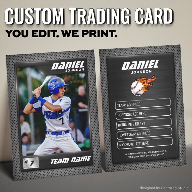 Graphite Baseball Trading Card, Baseball Player Telefonnummerkarte (Custom Baseball Trading Card, Graphite Player Card)