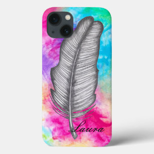 Graphite Feather Sketch Abstrakt farbenfroh Boho F Case-Mate iPhone Hülle