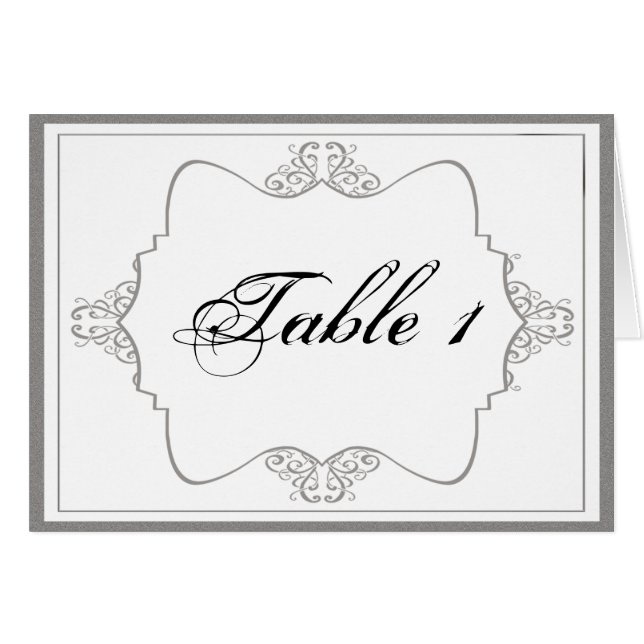 Graphite Gray Filigree Posh Wedding Tischnummer (Vorderseite (Horizontal))
