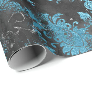 Graphitgrau Blau Schwarzes Florales Grungy Shabby Geschenkpapier