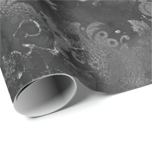Graphitgrau Silber Schwarz Floral Grungy Monochrom Geschenkpapier