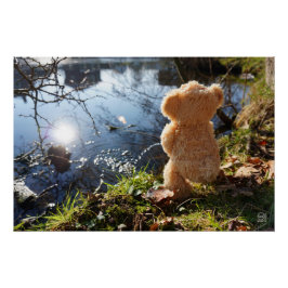 Grappige beer die ondeugend plast. poster