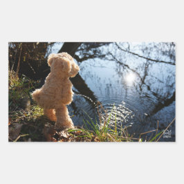 Grappige beer die ondeugend plast. rechteckiger aufkleber