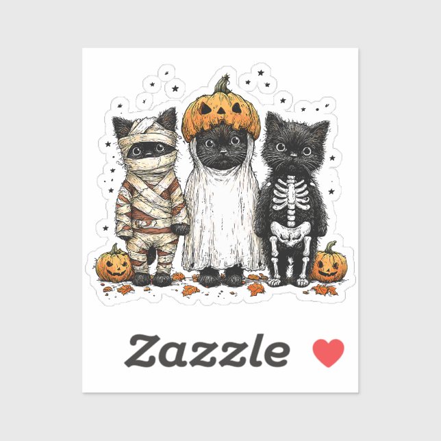 Grappige drie Halloween katten Aufkleber (Blatt)