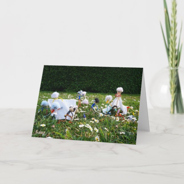 Grappige Fubby poppetjes die kamperen. Dankeskarte (Vorderseite)