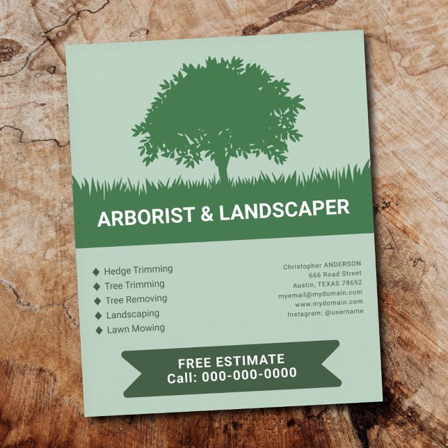 Gras, Baum-Silhouette - Baumpfleger & Landschaftsg Flyer (Grass, Tree Silhouette - Arborist & Landscaper Flyer)