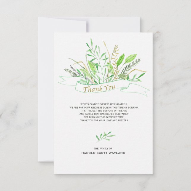 Gras-Beileid danken Ihnen zu kardieren Dankeskarte (Vorderseite)