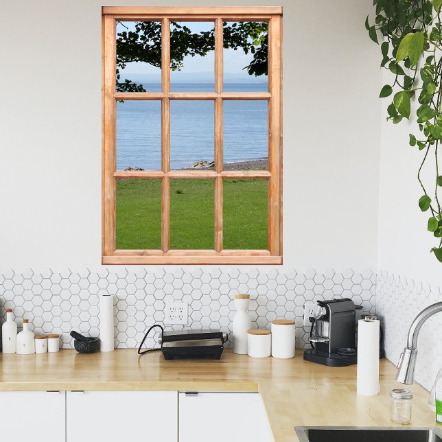 Gras, Blätter und Meerblick aus einem Fenster Poster (Von Creator hochgeladen)