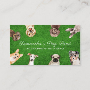 Gras Boho Wasserfarbe Welpen Hunde Spaziergang Pfl Visitenkarte