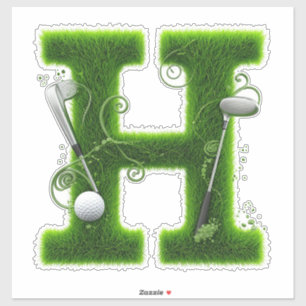 Gras-Buchstabe-Golf-Thema mit Bällen und Schlägern Aufkleber