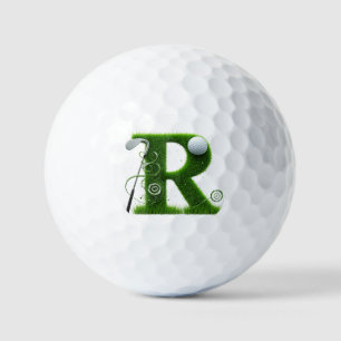Gras-Buchstabe-Golf-Thema mit Bällen und Schlägern Golfball