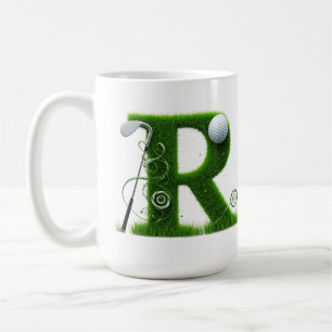 Gras-Buchstabe-Golf-Thema mit Bällen und Schlägern Kaffeetasse