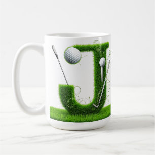 Gras-Buchstabe-Golf-Thema mit Bällen und Schlägern Kaffeetasse