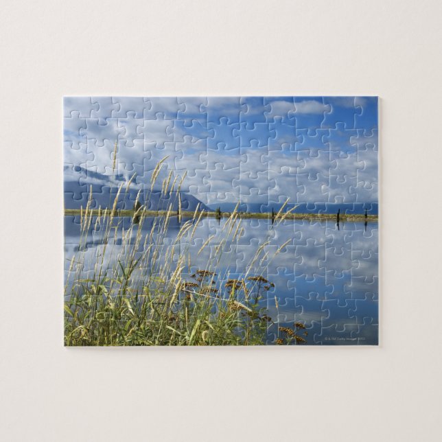 Gras deckt nahe See, Idaho mit Schilf Puzzle (Horizontal)